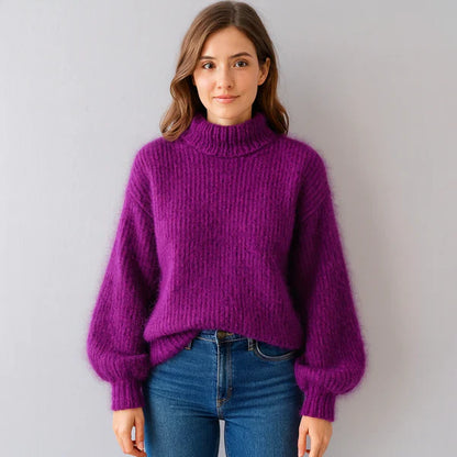 Women’s fluffy oversized turtleneck sweater – women