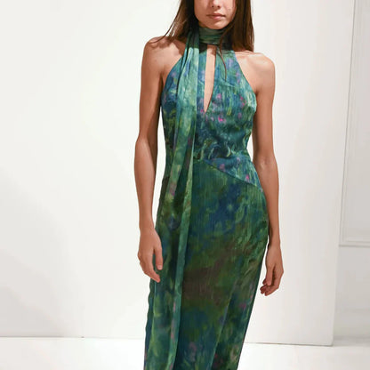 Women’s halter keyhole evening bodycon maxi dress – women