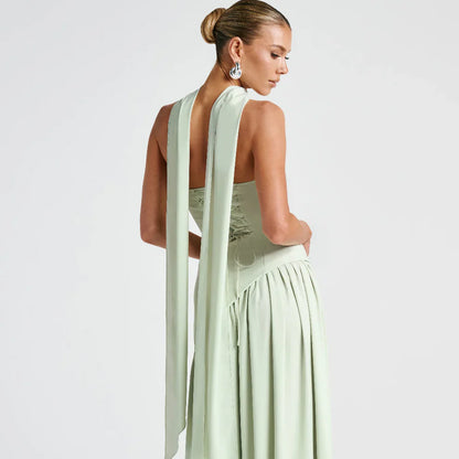 Women's high-neck asymmetrical cocktail dress with slit – women