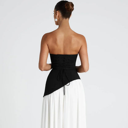Women's high-neck asymmetrical cocktail dress with slit – women