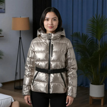 Women’s insulated belted hooded puffer jacket – women