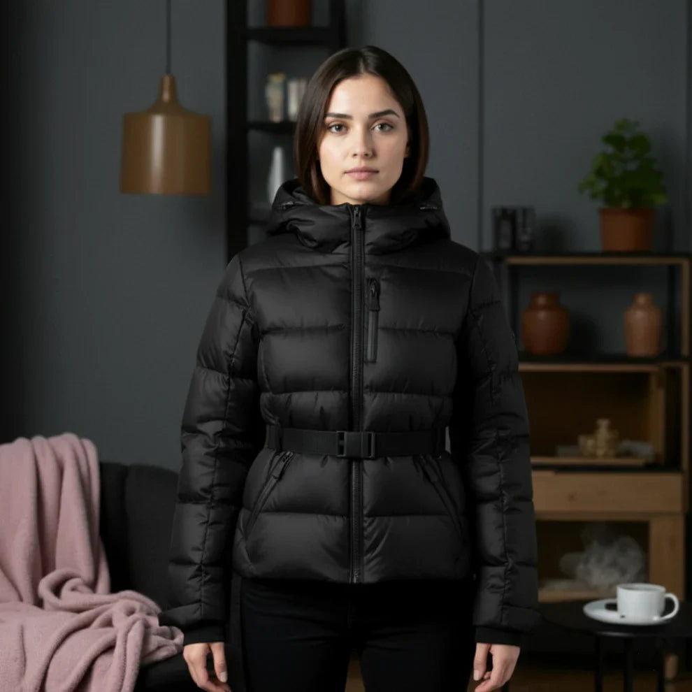 Women’s insulated belted hooded puffer jacket – women