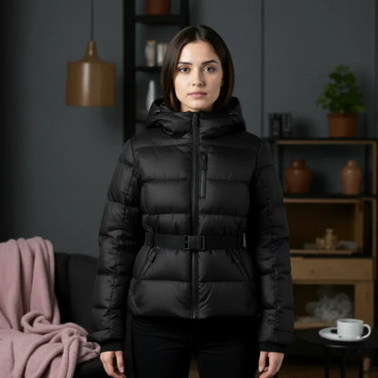 Women’s insulated belted hooded puffer jacket – women