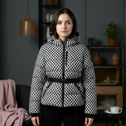 Women’s insulated belted hooded puffer jacket – women