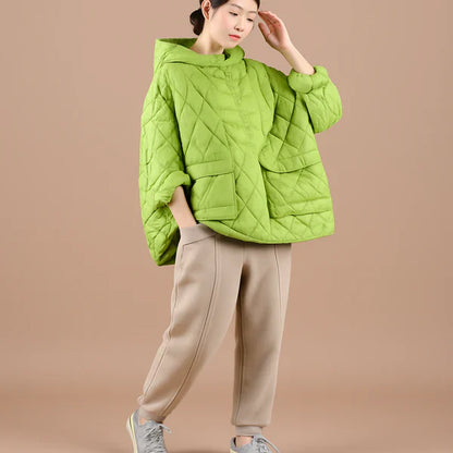 Women's oversized puffer jacket, lightweight with hood – women