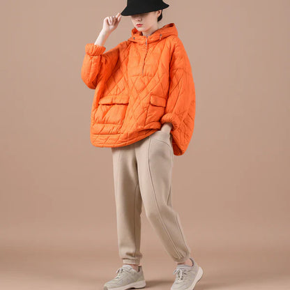 Women's oversized puffer jacket, lightweight with hood – women