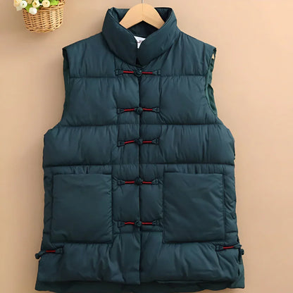Women's puffer vest with stand-up collar - women