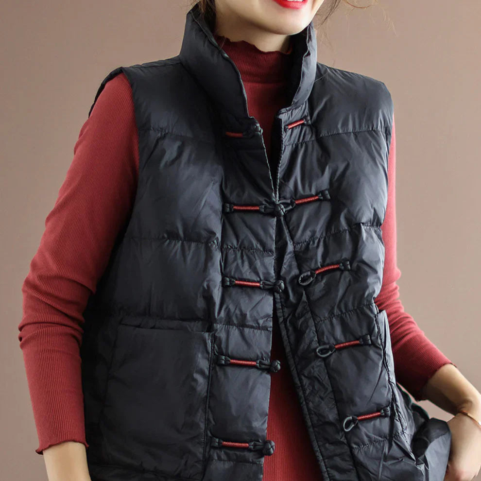 Women's puffer vest with stand-up collar - women