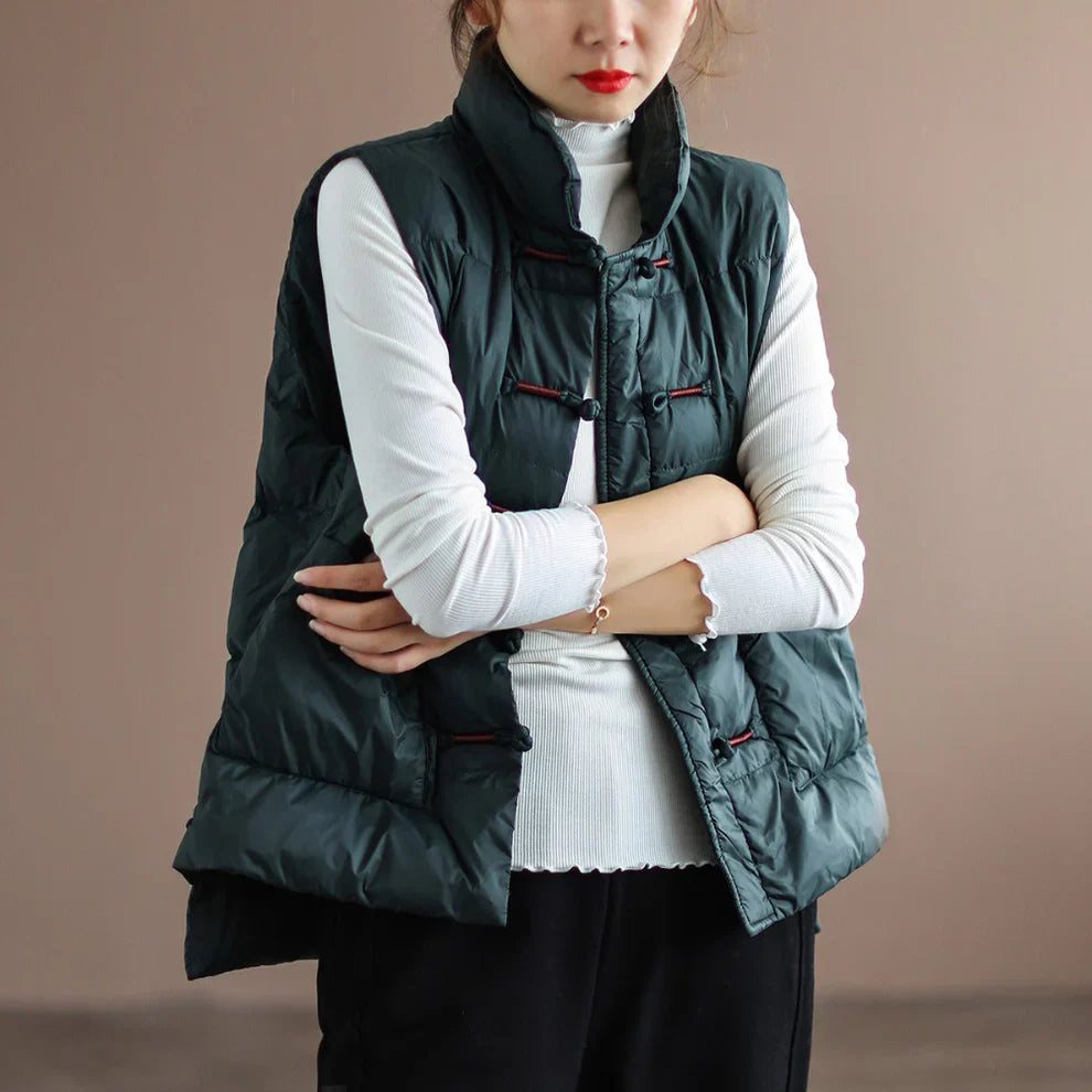 Women's puffer vest with stand-up collar - women