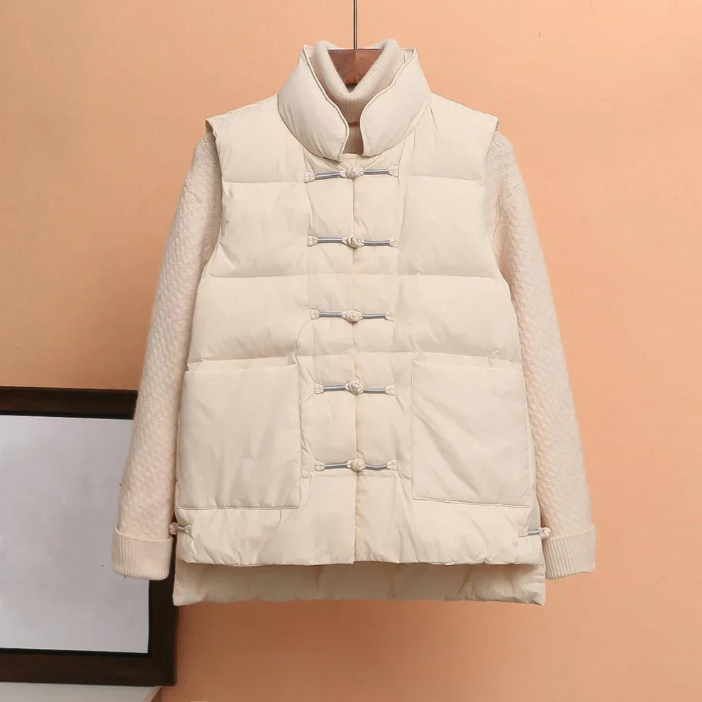 Women's puffer vest with stand-up collar - women