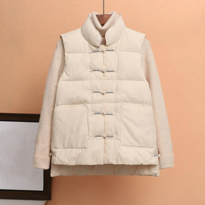 Women's puffer vest with stand-up collar - women