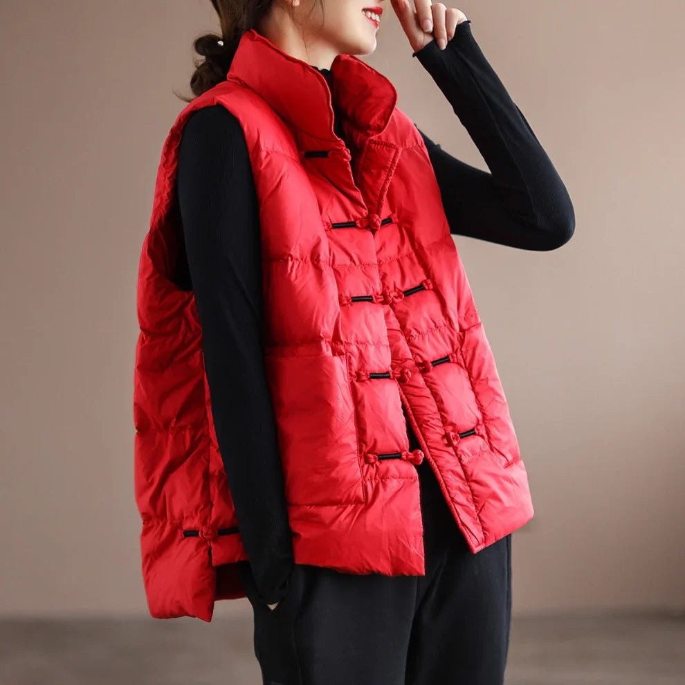 Women's puffer vest with stand-up collar - women