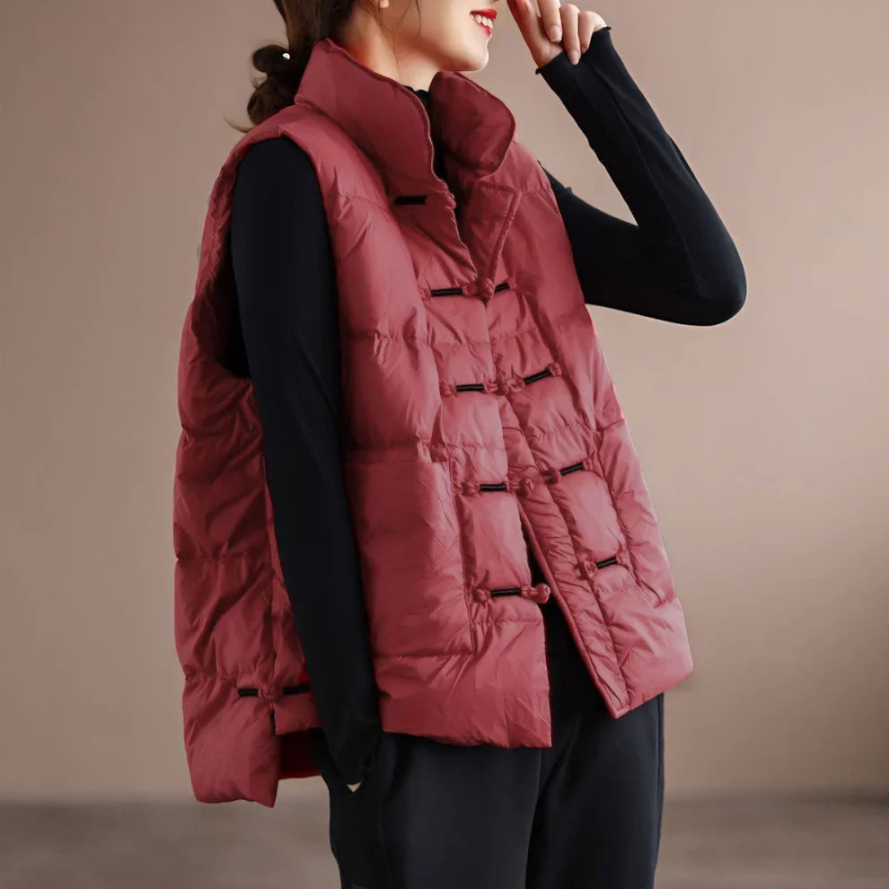 Women's puffer vest with stand-up collar - women