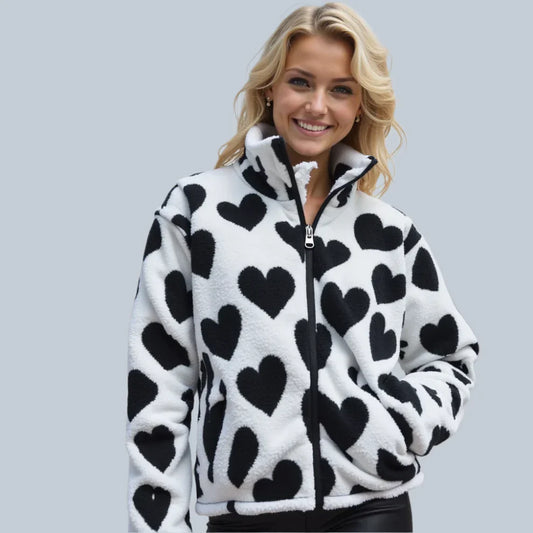 Women's reversible sherpa jacket with heart design – women