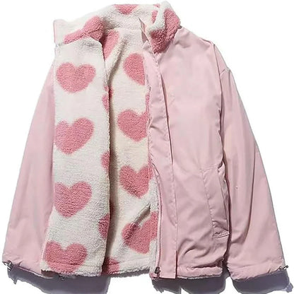 Women's reversible sherpa jacket with heart design – women