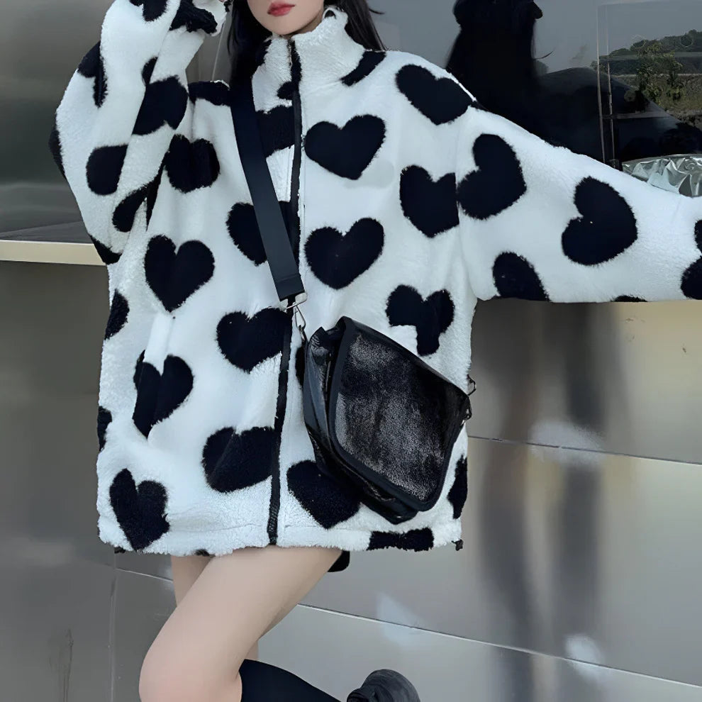 Women's reversible sherpa jacket with heart design – women