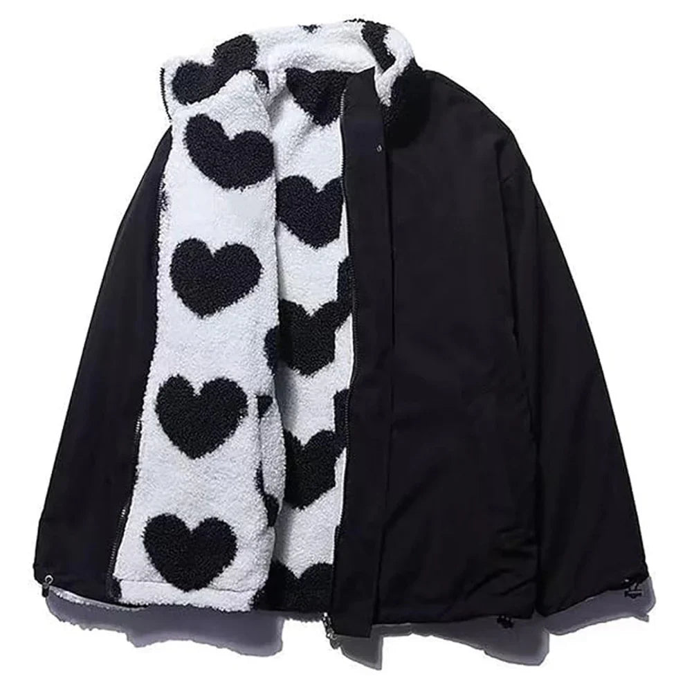 Women's reversible sherpa jacket with heart design – women