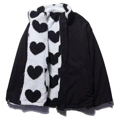 Women's reversible sherpa jacket with heart design – women