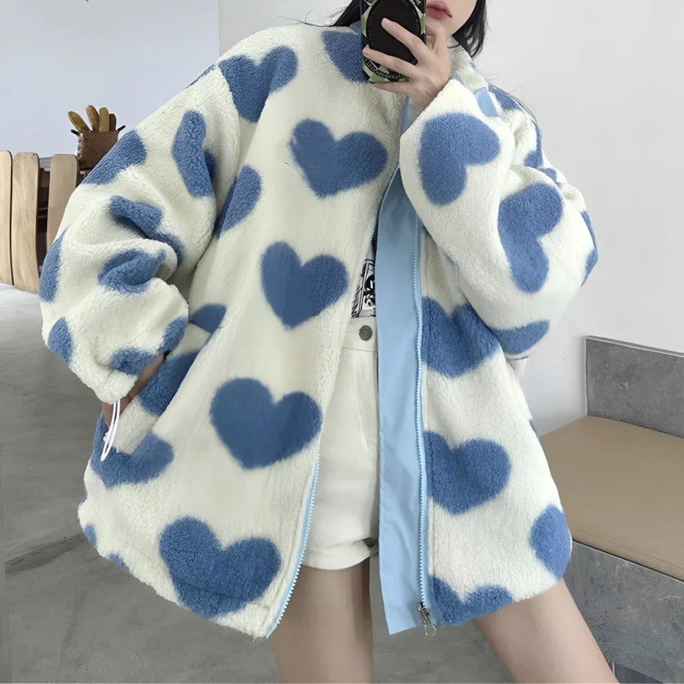 Women's reversible sherpa jacket with heart design – women