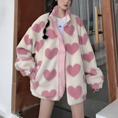 Women's reversible sherpa jacket with heart design – women