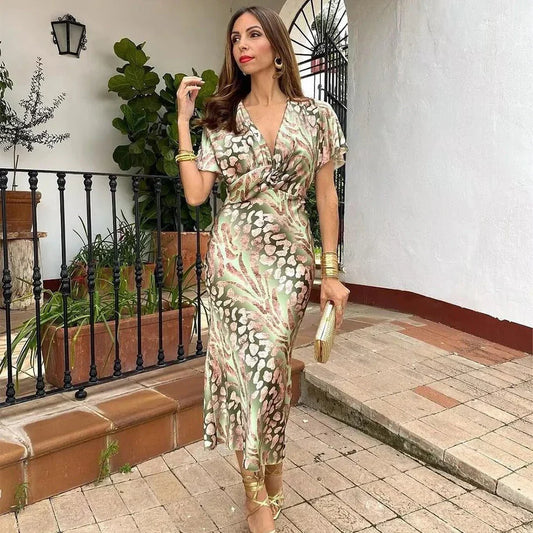 Women’s floral wrap-evening dress midi – women