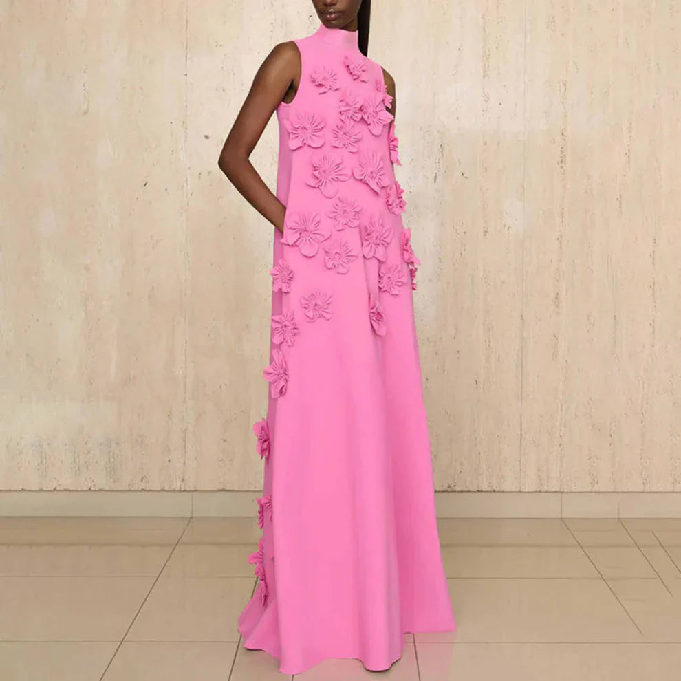 Women's sleeveless floral appliqué evening maxi dress