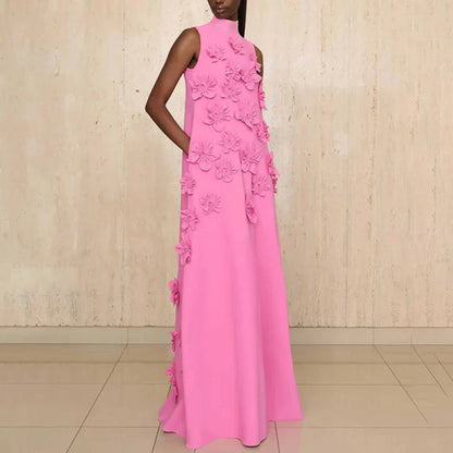 Women's sleeveless floral appliqué evening maxi dress