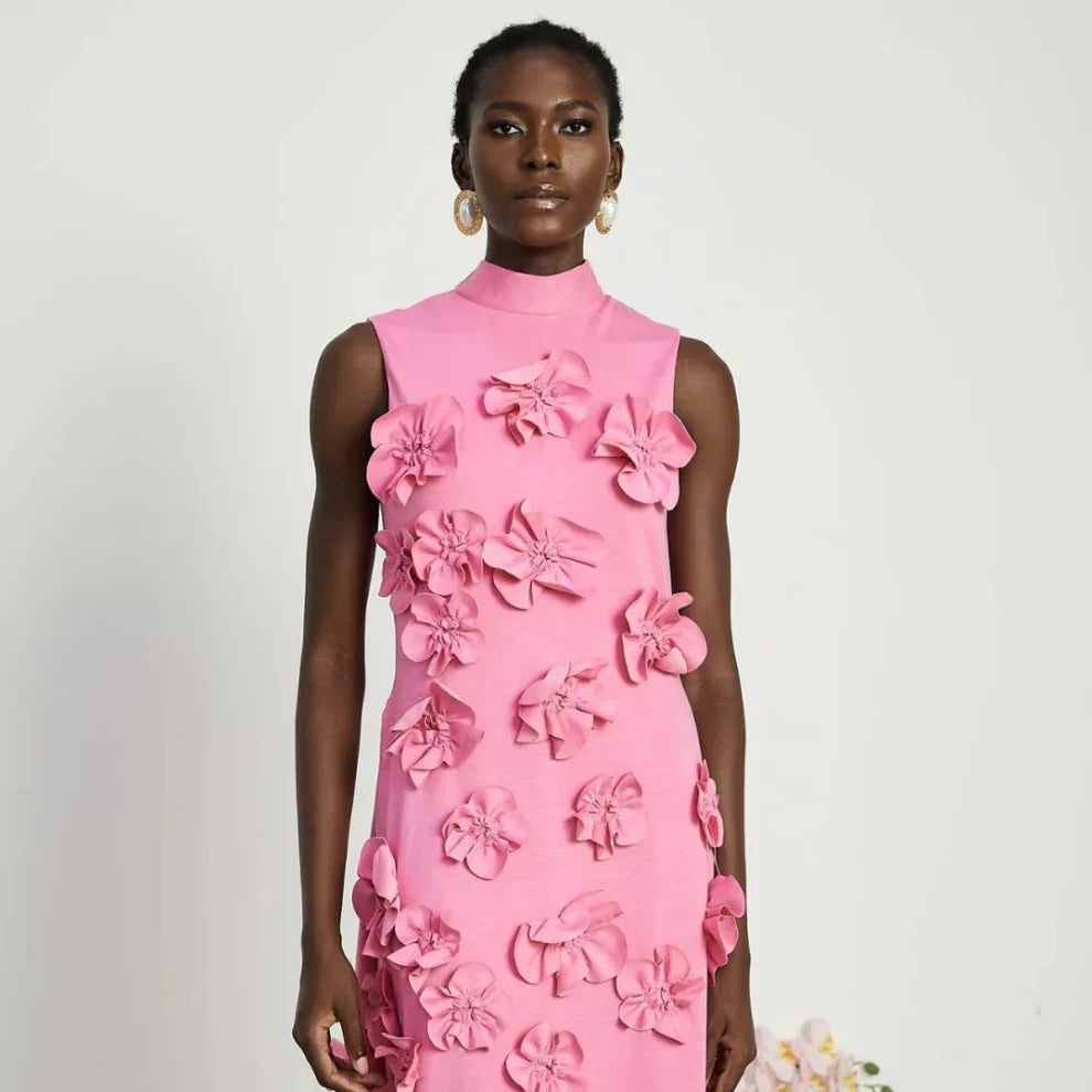 Women's sleeveless floral appliqué evening maxi dress