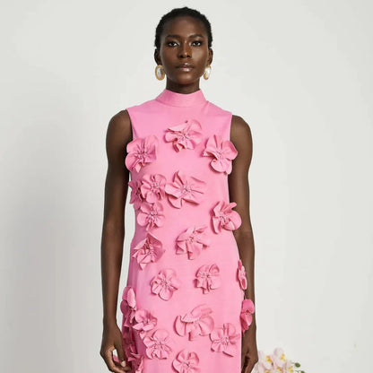 Women's sleeveless floral appliqué evening maxi dress