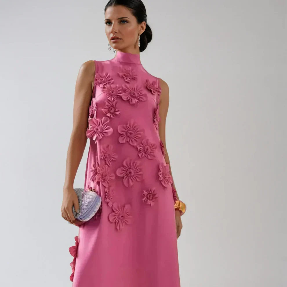 Women's sleeveless floral appliqué evening maxi dress