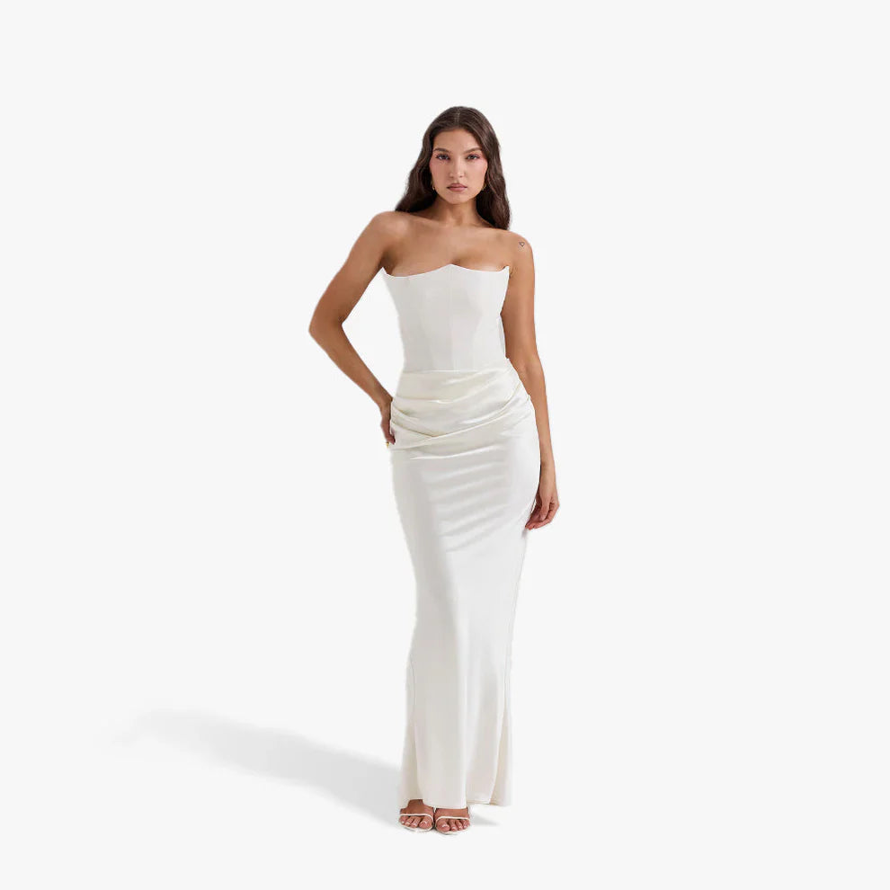 Women’s strapless bodycon evening dress with ruching – women