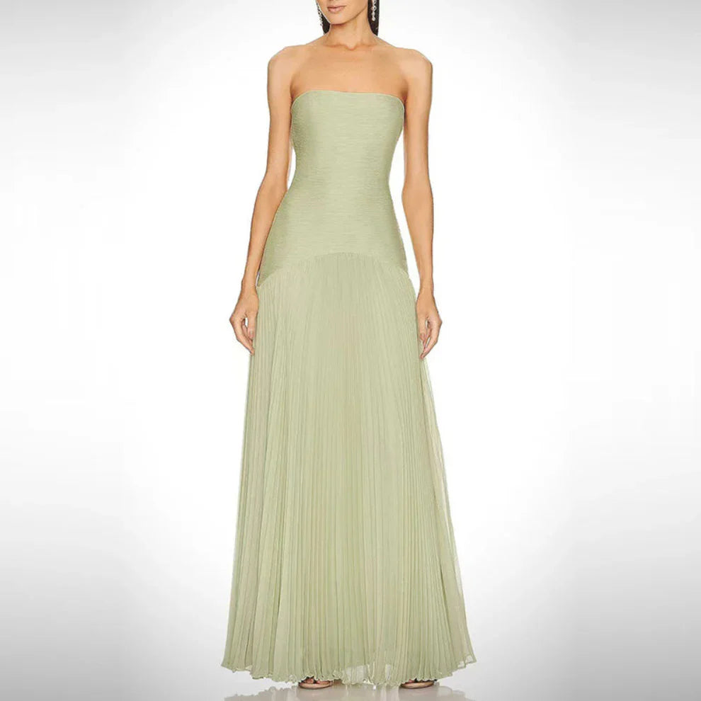 Women’s strapless pleated maxi evening dress – women
