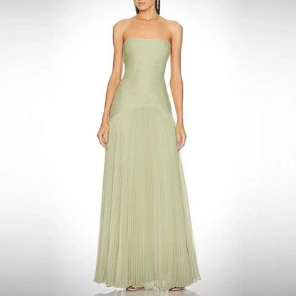 Women’s strapless pleated maxi evening dress – women