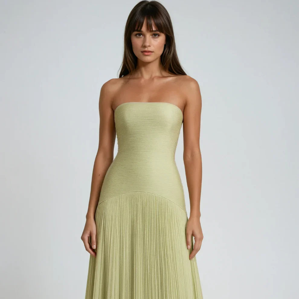 Women’s strapless pleated maxi evening dress – women