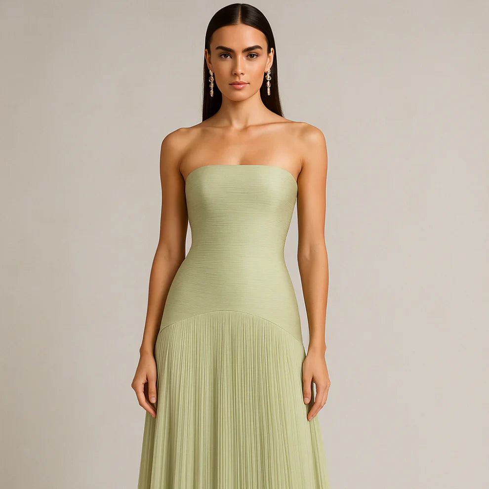 Women’s strapless pleated maxi evening dress – women