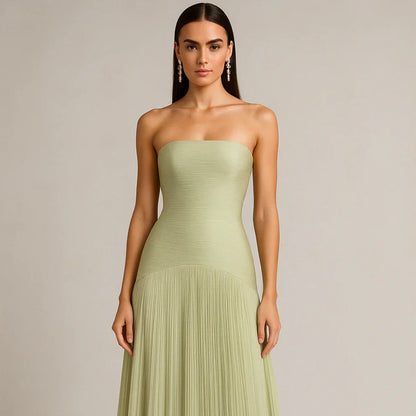 Women’s strapless pleated maxi evening dress – women