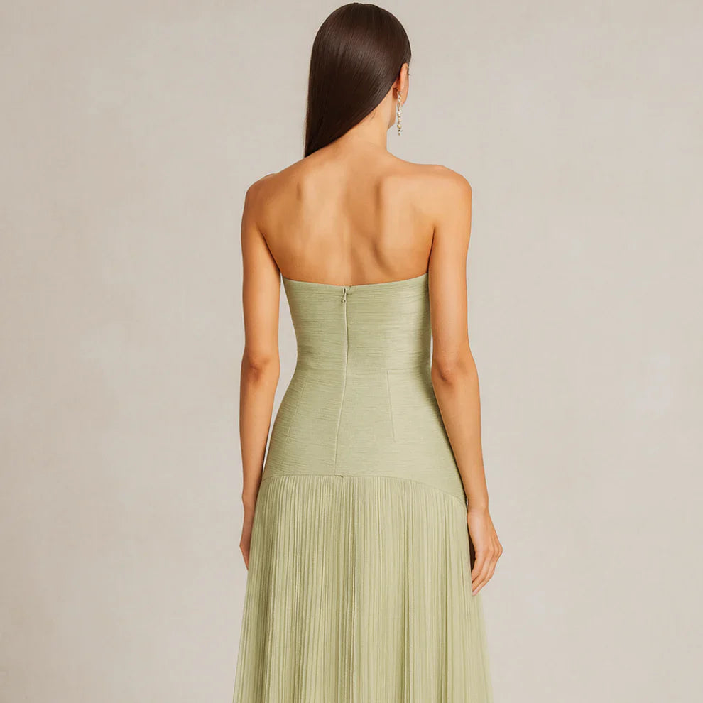 Women’s strapless pleated maxi evening dress – women