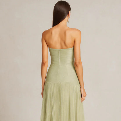 Women’s strapless pleated maxi evening dress – women