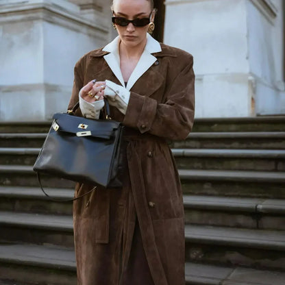 Women’s suede trench coat elegant classic – women
