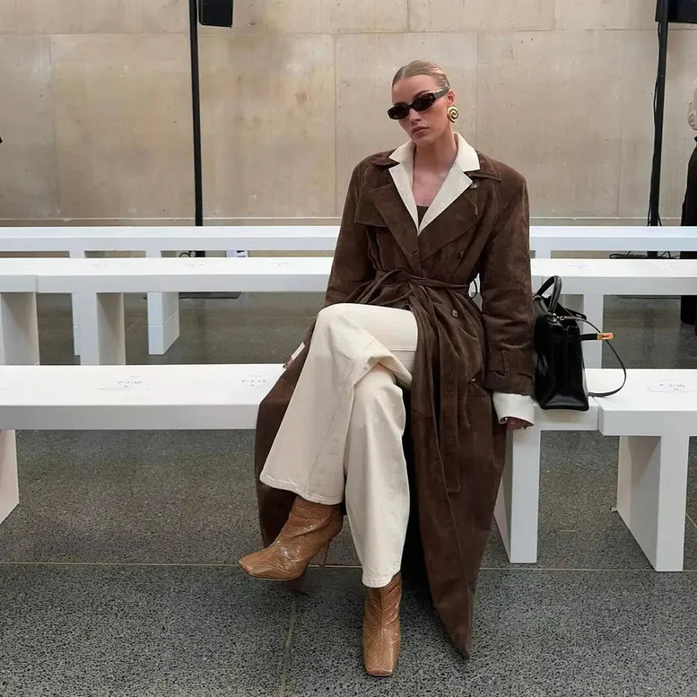 Women’s suede trench coat elegant classic – women