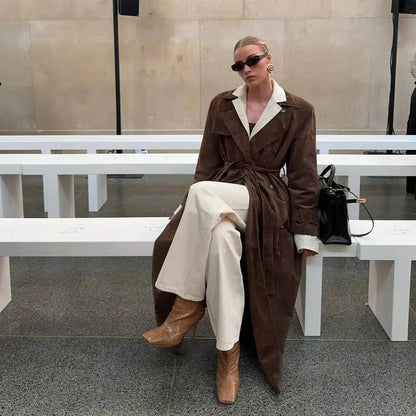 Women’s suede trench coat elegant classic – women