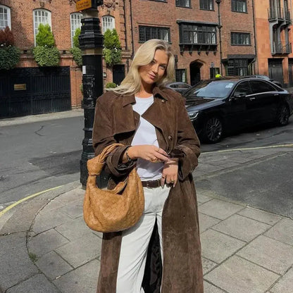 Women’s suede trench coat elegant classic – women