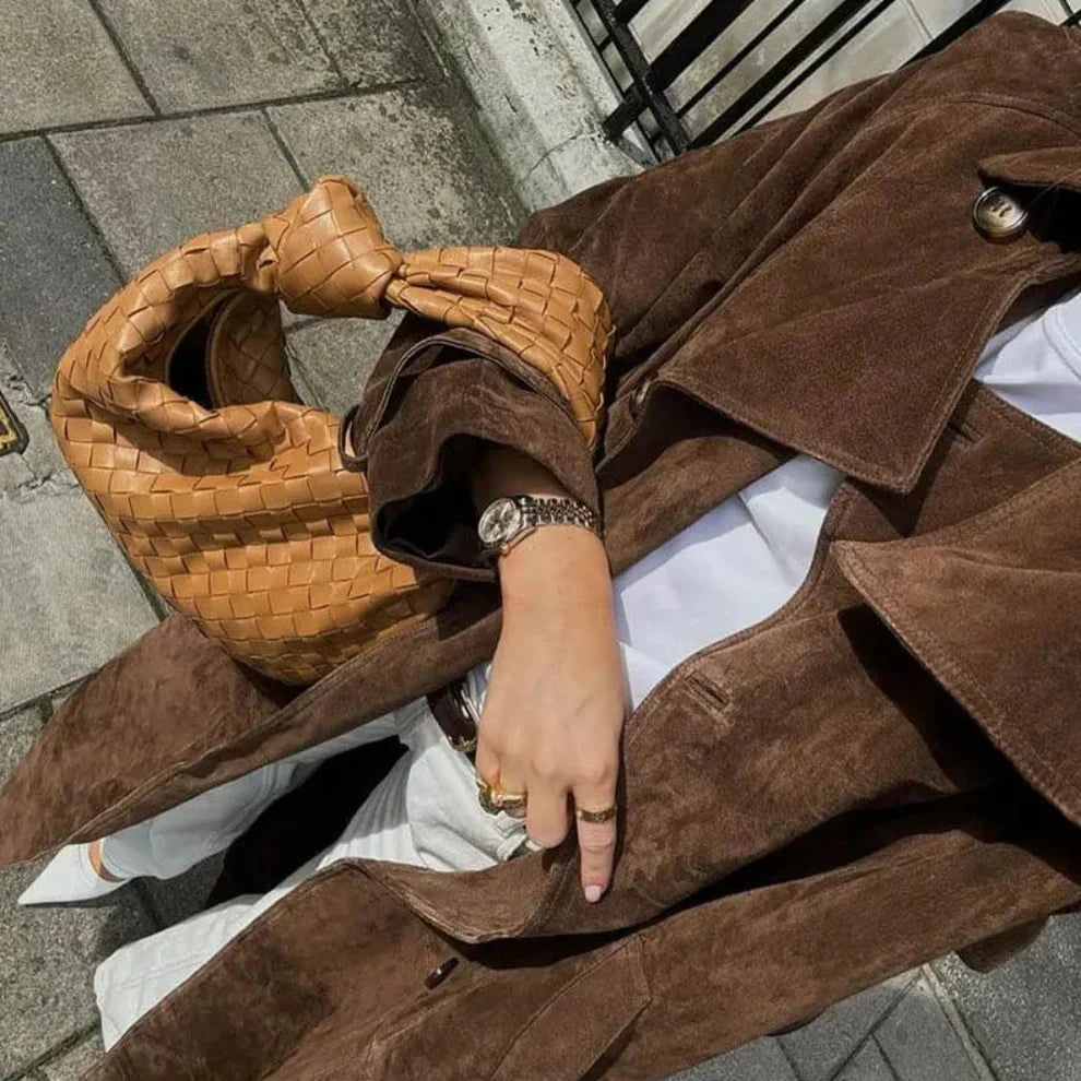 Women’s suede trench coat elegant classic – women