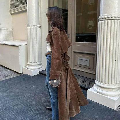 Women’s suede trench coat elegant classic – women