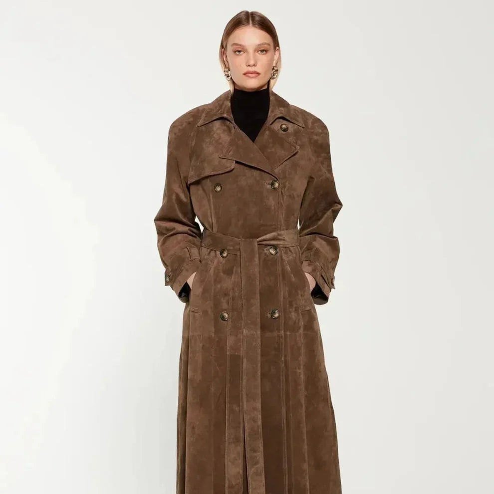Women’s suede trench coat elegant classic – women