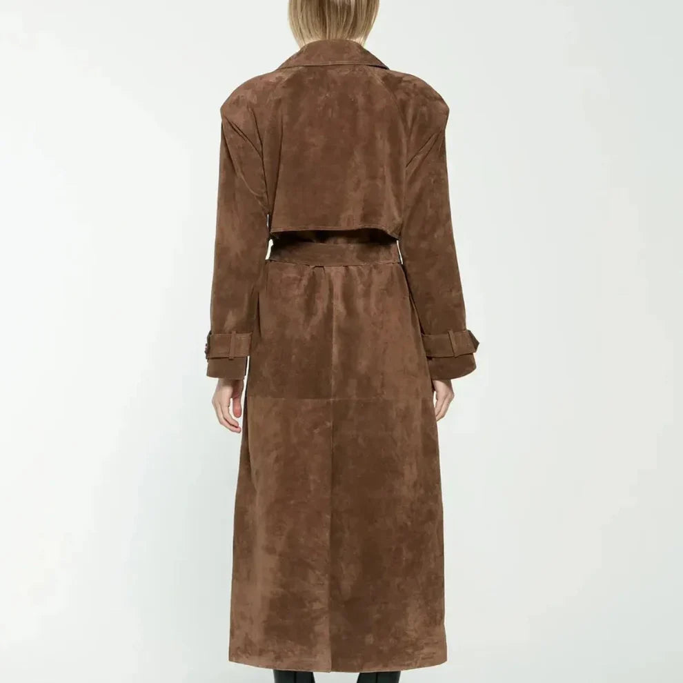 Women’s suede trench coat elegant classic – women
