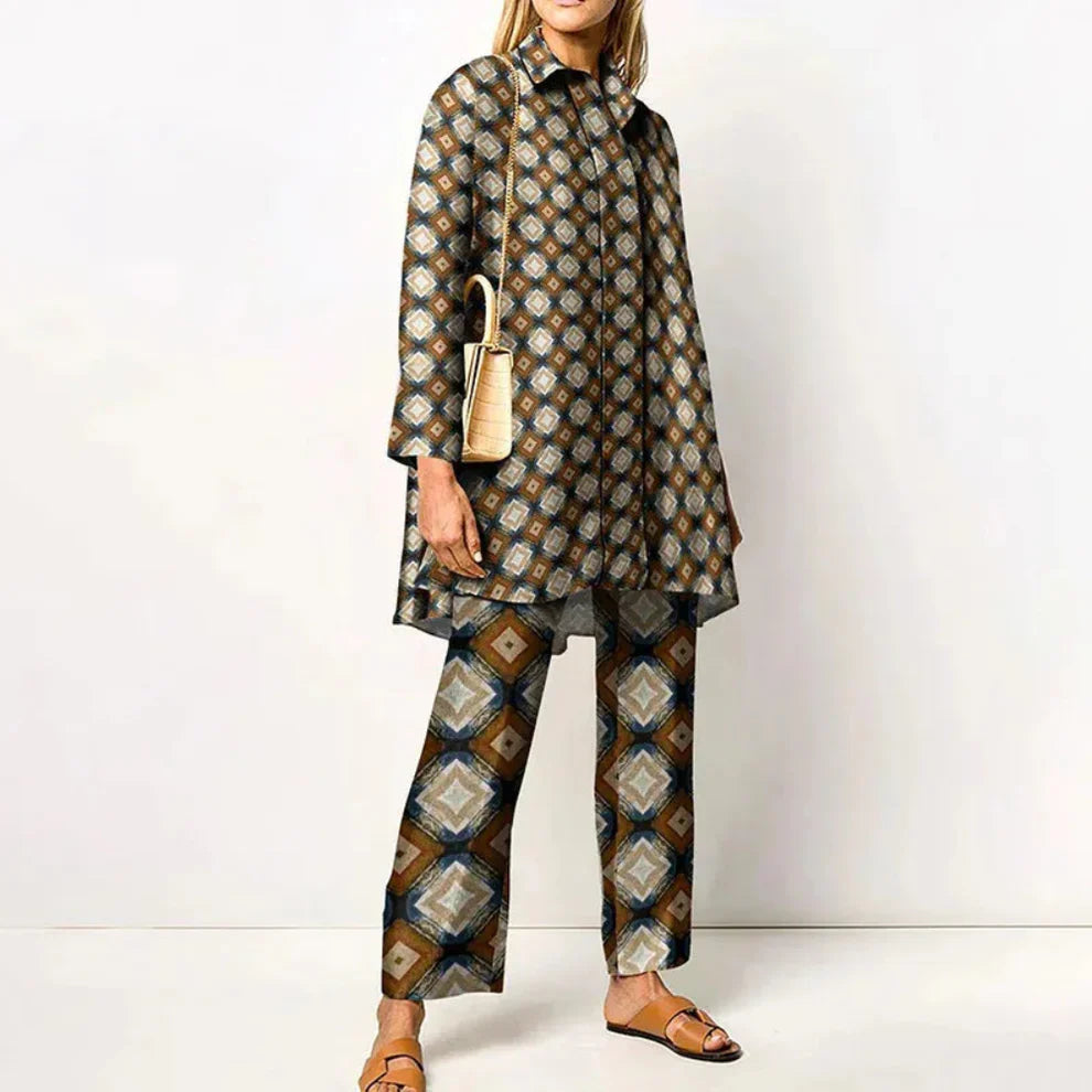 Women’s vintage print sweater two-piece outfit – women