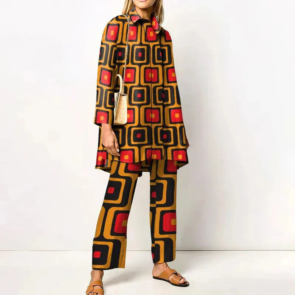 Women’s vintage print sweater two-piece outfit – women