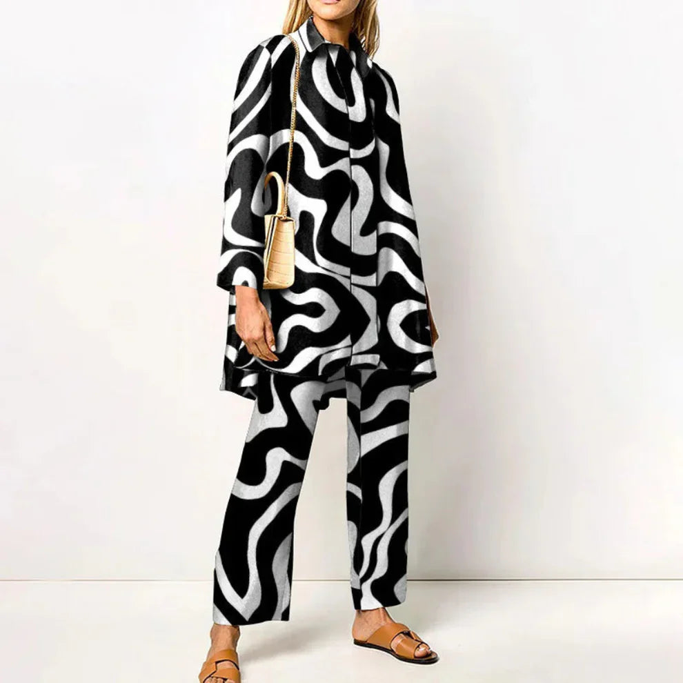 Women’s vintage print sweater two-piece outfit – women