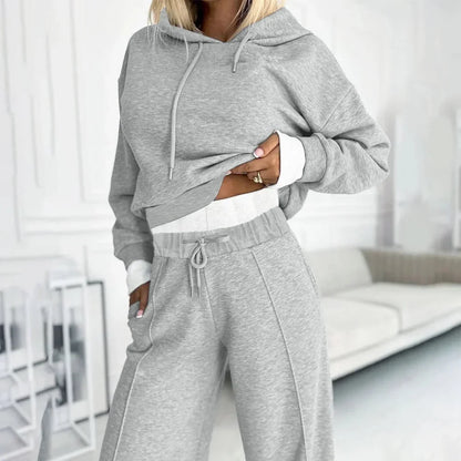 Women’s tracksuit set with cropped hoodie & wide-leg trousers – women